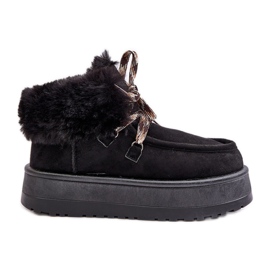 Botas de nieve de plataforma baja para mujer con piel, negro Neathren