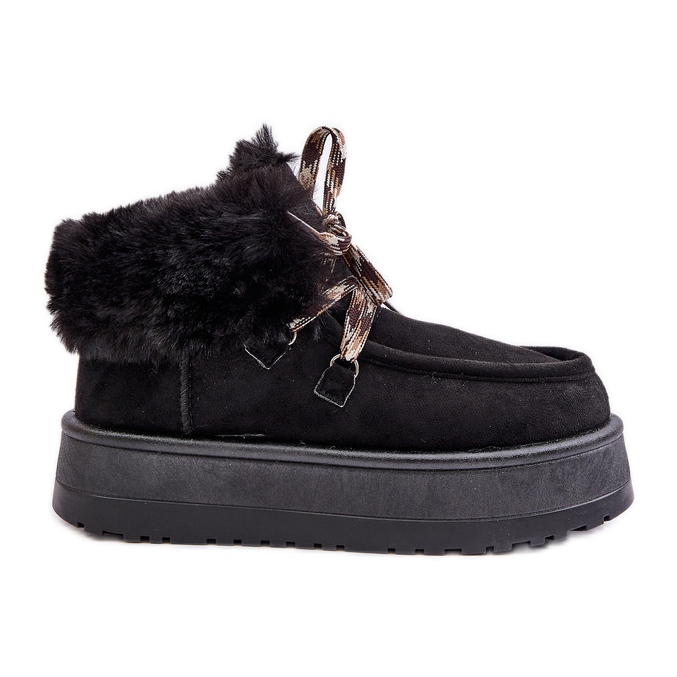 Botas de nieve de plataforma baja para mujer con piel, negro Neathren