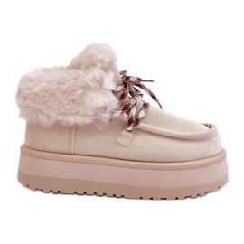 Botas de nieve de plataforma baja para mujer con piel, beige claro Neathren