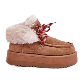 Botas de nieve de plataforma baja para mujer con piel de camello Neathren marrón