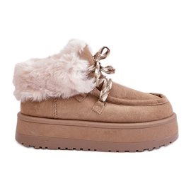 Botas de nieve de plataforma baja con piel para mujer, color beige oscuro Neathren Botas de nieve de plataforma baja con piel para mujer, color beige oscuro Neathren