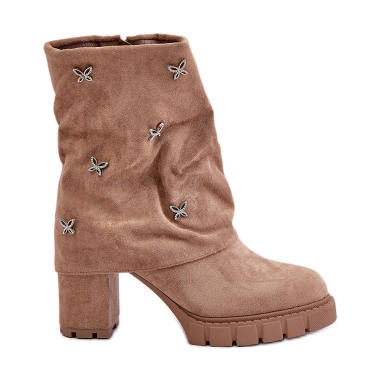 Botines decorados con parte superior vuelta y tacón alto, Beige Esadora