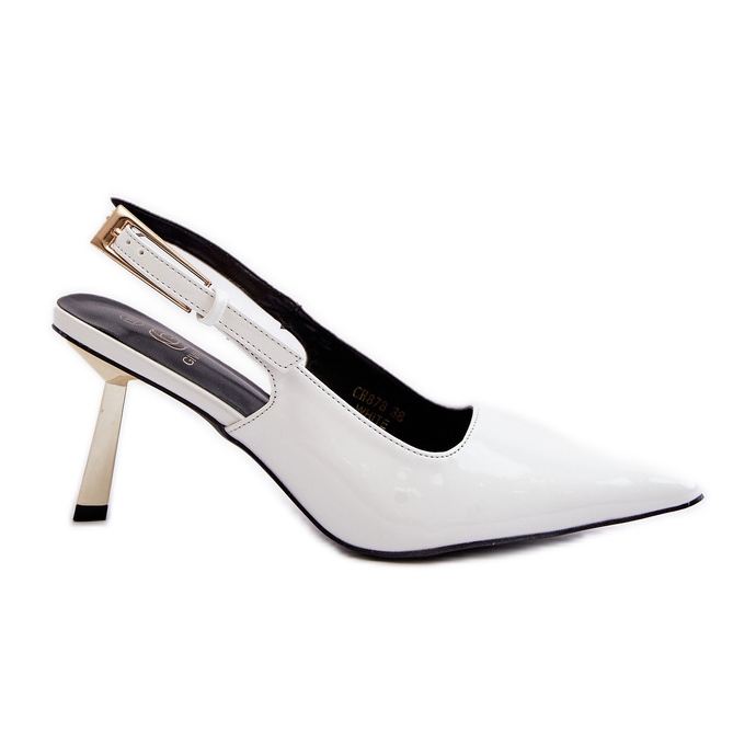 Tacones altos de charol Filona blanco con tacón abierto.