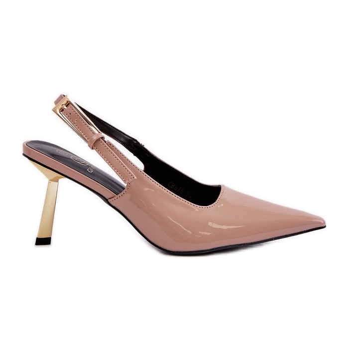 Tacones de charol con tacón abierto, Beige Filona Tacones de charol con tacón abierto, Beige Filona