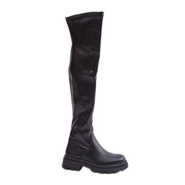Botas altas de piel ecológica con tacón plano, Santira negra negro