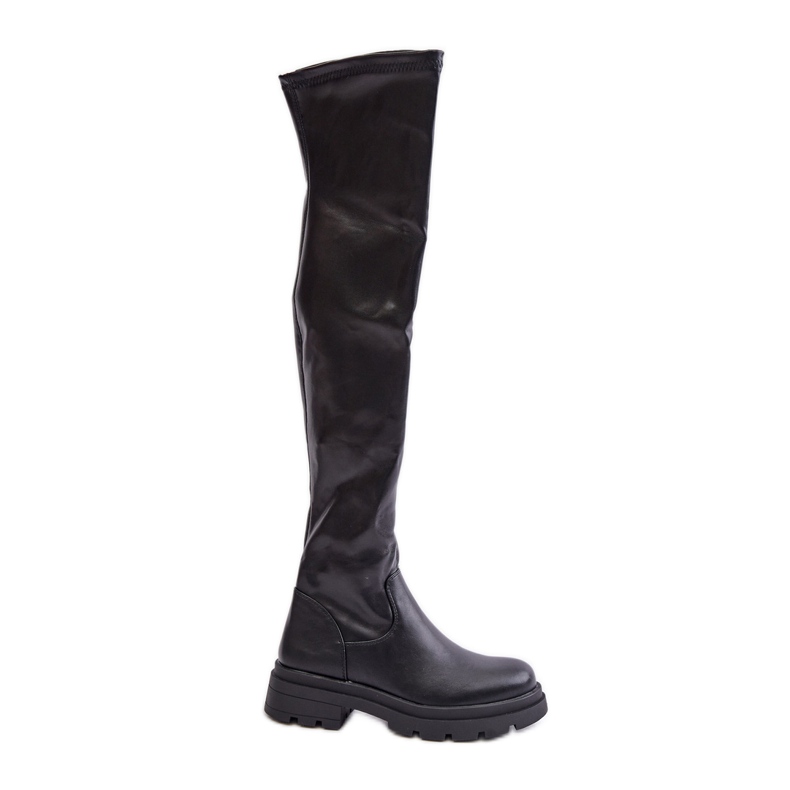 Botas altas de piel ecológica con tacón plano, Santira negra negro