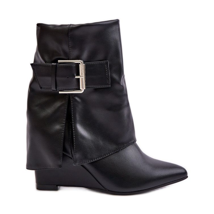 Botines negros de cuña Vortinia con parte superior vuelta y hebilla