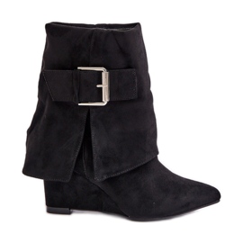 Botines de cuña con parte superior vuelta y hebilla, Ante Eco, Black Vortinia negro