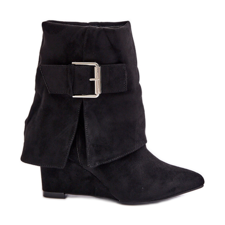 Botines de cuña con parte superior vuelta y hebilla, Ante Eco, Black Vortinia negro
