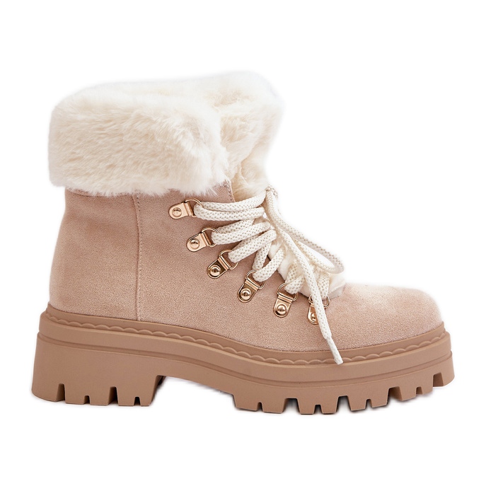 Zapato de mujer con cordones y pelo, Vaminia beige claro