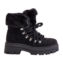 Cazadores de mujer con cordones y pelo, Negro Vaminia