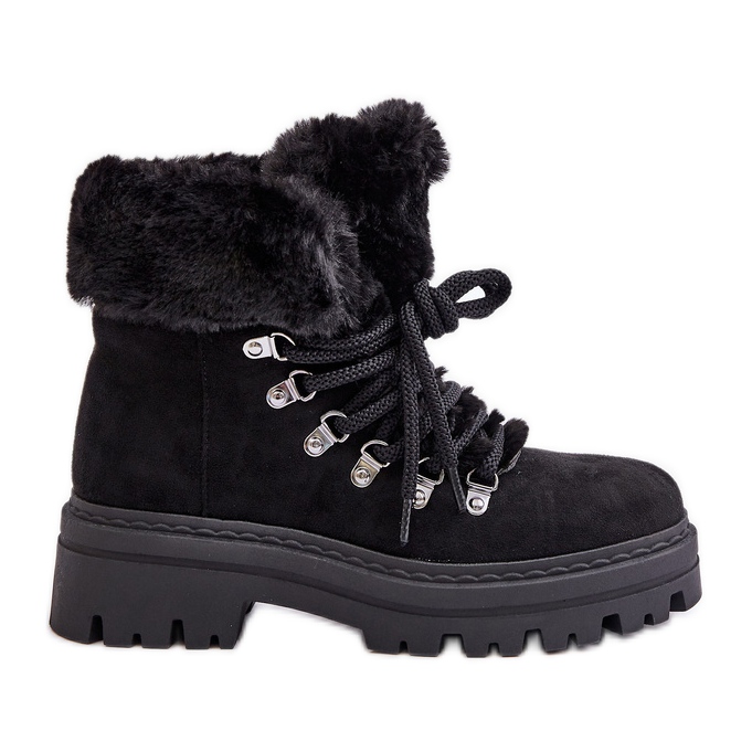 Cazadores de mujer con cordones y pelo, Negro Vaminia