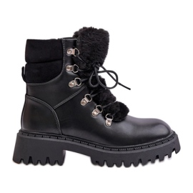 Botas de montaña aislantes con cremallera de piel ecológica, Black Willatta negro