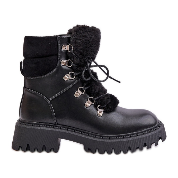 Botas de montaña aislantes con cremallera de piel ecológica, Black Willatta negro