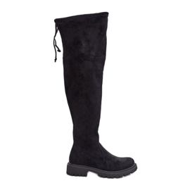Botas por encima de la rodilla con tacón plano confeccionadas en ante ecológico, Negro Arkelia