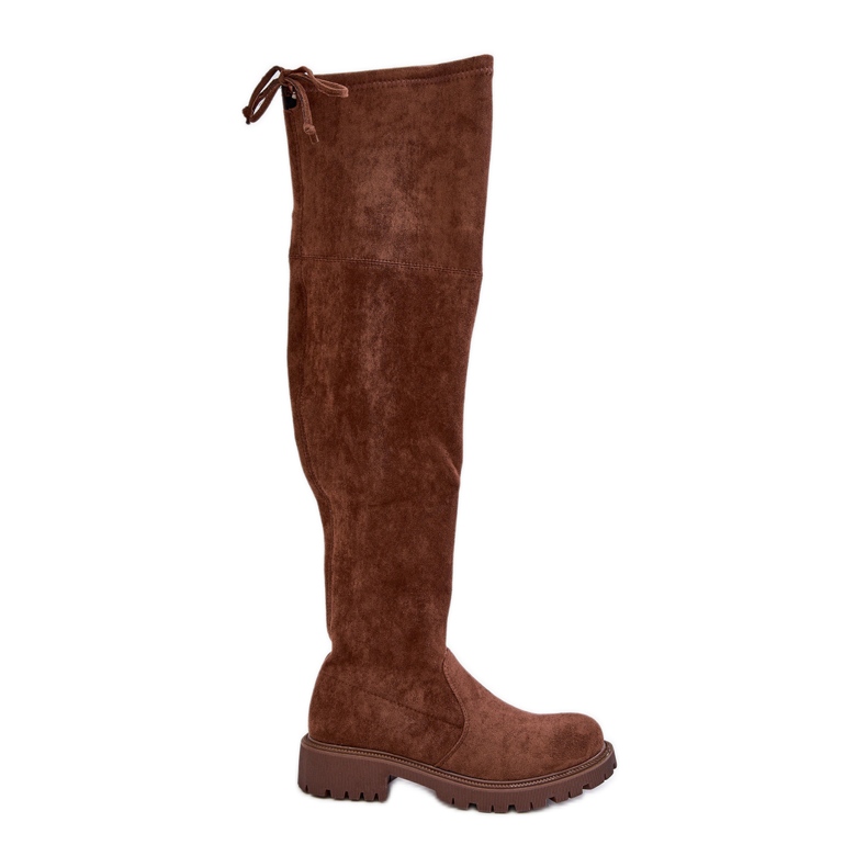 Botas por encima de la rodilla con tacón plano confeccionadas en ante ecológico, marrón Arkelia Botas por encima de la rodilla con tacón plano confeccionadas en ante ecológico, marrón Arkelia