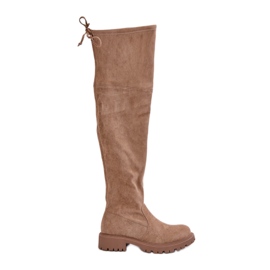 Botas por encima de la rodilla con tacón plano confeccionadas en ante ecológico, Beige Arkelia