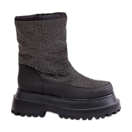 Botas de nieve decoradas Avivina negras con plataforma y tacón plano negro