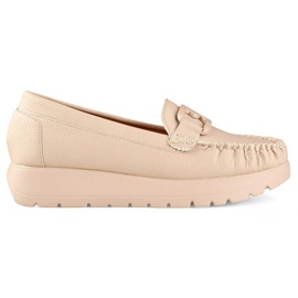 Mocasines de mujer beige confeccionados en ecopiel con plataforma, plantilla de piel