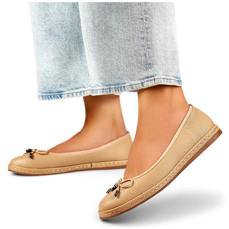Cómodas bailarinas de mujer beige con lazo GD-XR392A-BE