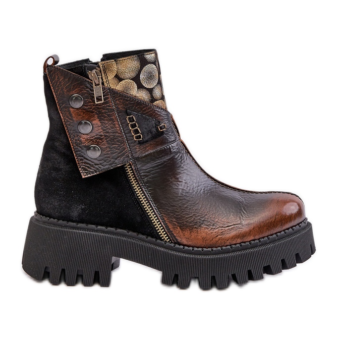 Botas Aislante De Piel Con Plataforma Y Tacón Plano Maciejka 06140-25 Dorado-Negro