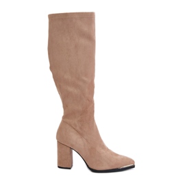 Botas de ante ecológico con tacón cuadrado, Beige Batirae