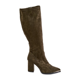 Botas de ante ecológico con tacones de aguja, batirae verde oscuro