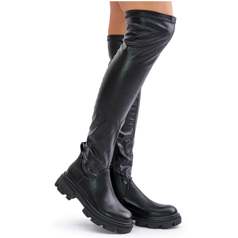 Botas planas por encima de la rodilla con cadena Pemeriana negro