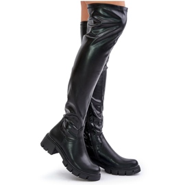 Botas altas con tacón plano confeccionadas en ecopiel Mesiga negro