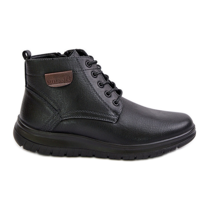 Botas con cordones y cremallera aisladas para hombre, negro Hlimena