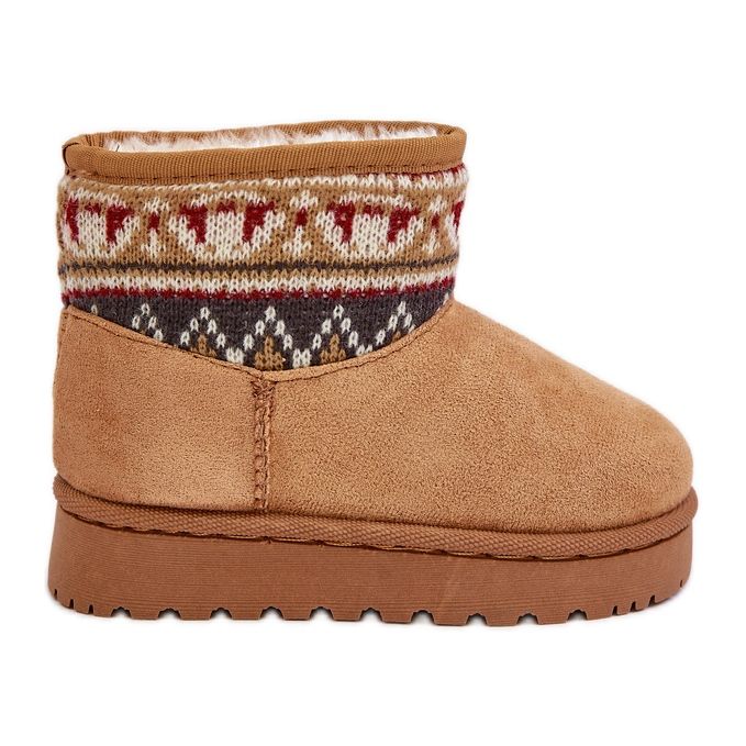 Botas de nieve sin cordones para niños con aplicación estampada y aislamiento con pelo Mirirae color camel beige