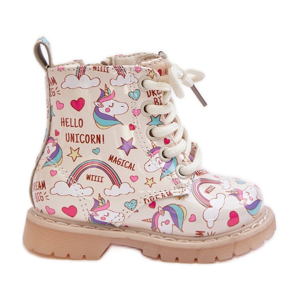 Botas Infantiles Aislante Con Cremallera Unicornios Beige Tiptop