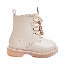 Botines infantiles aislantes con osito y cremallera, Beige Enchanta