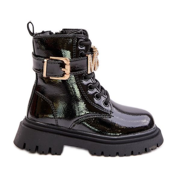 Botas de niña de charol con tira decorativa, negro Gilian