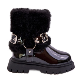 Botines de niña de charol con pelo y hebillas Negro Cartemes