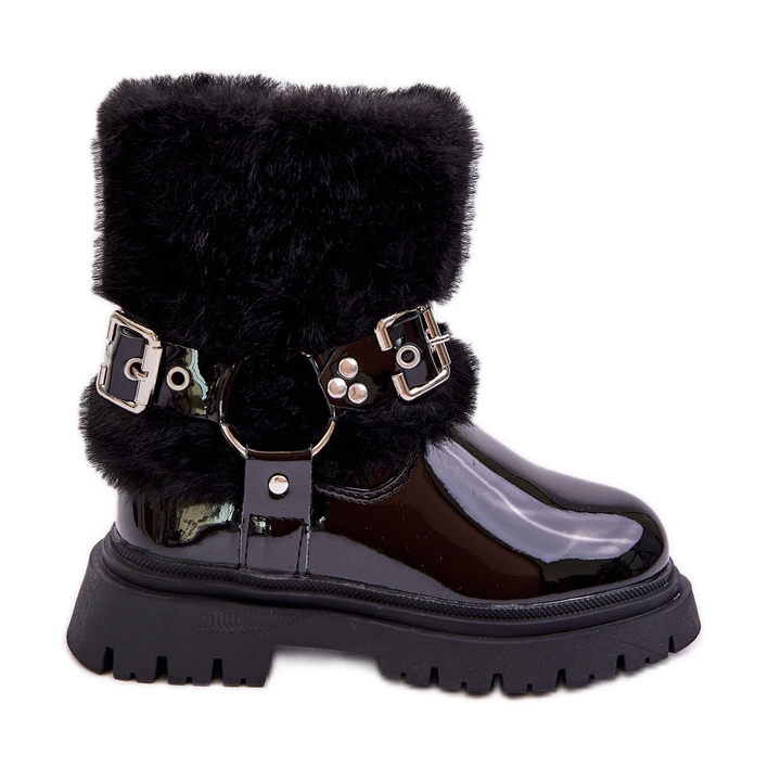 Botines de niña de charol con pelo y hebillas Negro Cartemes