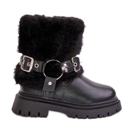 Botas Niña Piel Ecológica con Pelo y Hebillas Cartemes Negros