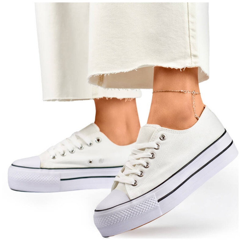 Zapatillas deportivas de plataforma baja para mujer, blancas QY832-09BL.W blanco