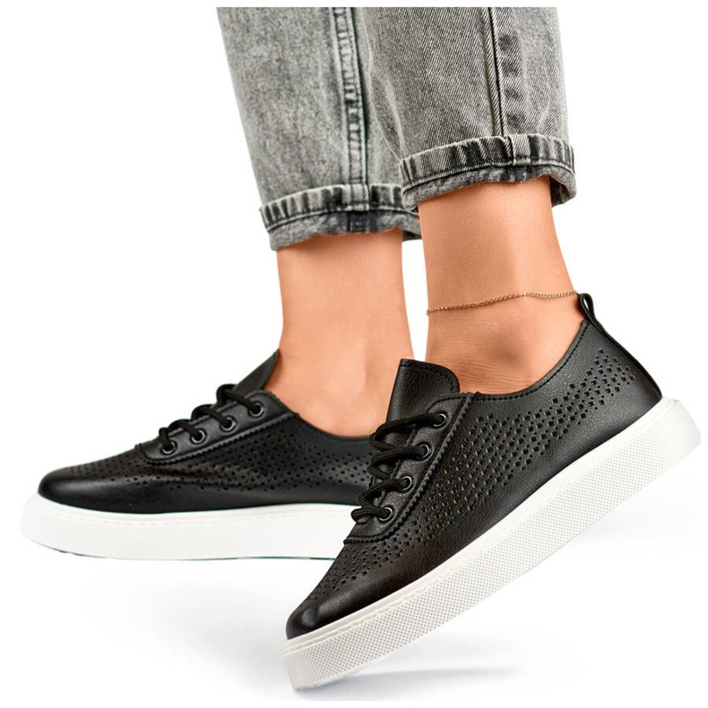 Zapatos con plataforma mujer, deportivas caladas, negro 777-1B