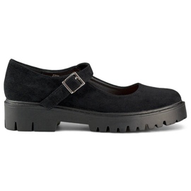 Zapatos de mujer en ante con hebilla, negro 2720-1B