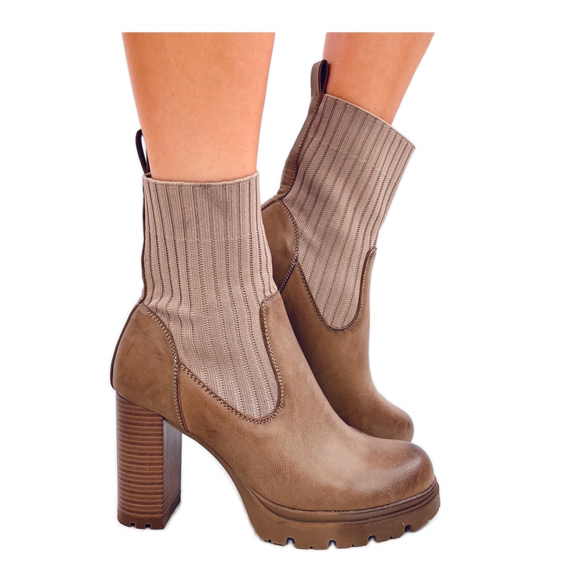 Botín tacón caqui marrón Botín tacón caqui marrón