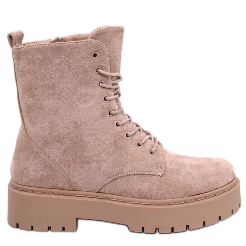 Burse Botines caqui con plataforma y cordones beige