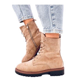 Botines cordones ante kaki beige