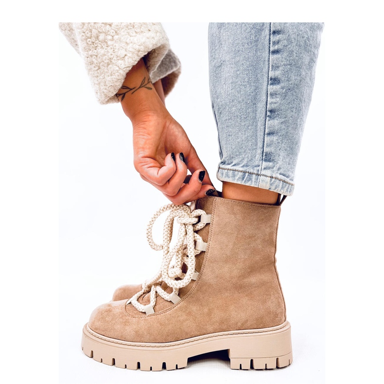Botines con cordones y cordones gruesos Smiless Khaki - Inello beige