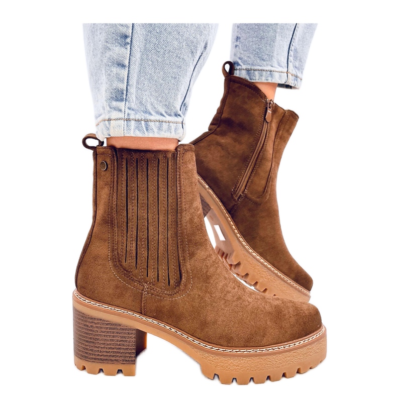 Botas chelsea con tacones altos marrón
