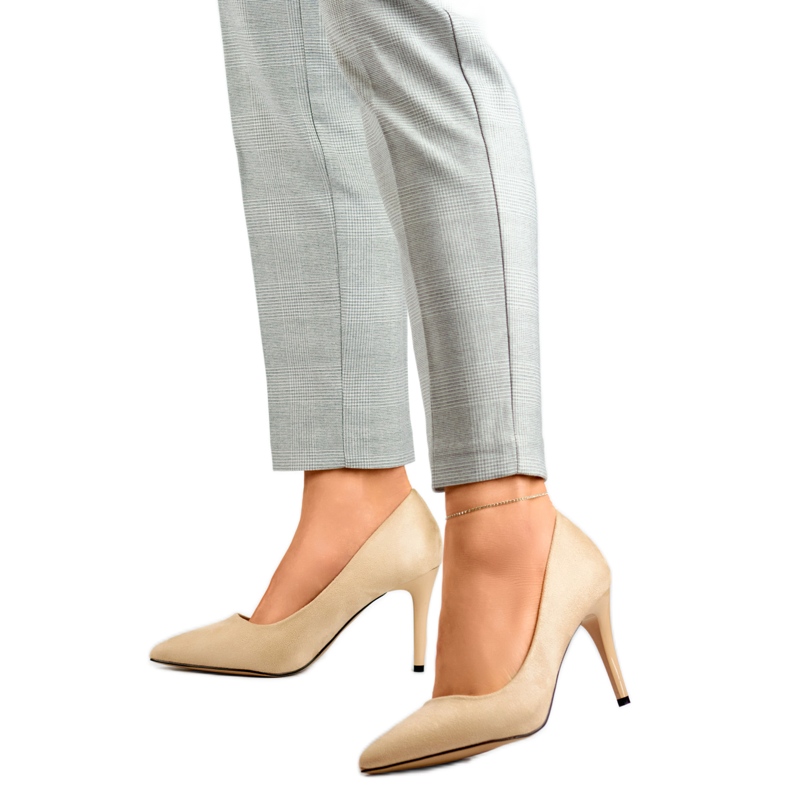 Tacones altos de mujer, ante ecológico B0-202BE, beige Tacones altos de mujer, ante ecológico B0-202BE, beige