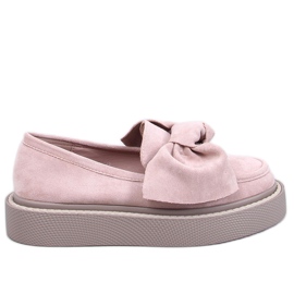 Mocasines de mujer de ante con lazo, rosa rosado