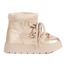 Botas de nieve de mujer beige claro con cordones y suela gruesa