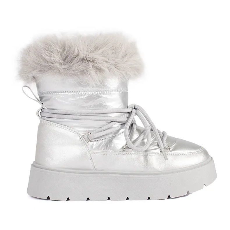 Botas de nieve plateadas de mujer con pelo y suela gruesa. plata
