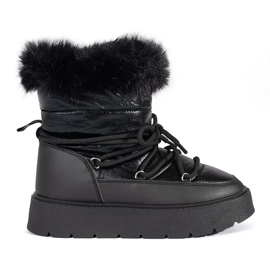 Botas de nieve de mujer negras con pelo y suela gruesa. negro